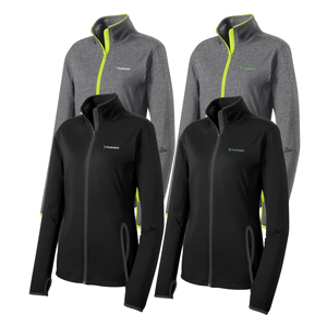 Ladies' Sport-Tek® Sport-Wick® Stretch Contrast Full-Zip Jacket - Keep moving in this moisture-wicking, soft brushed jacket that’s flexible and features hits of contrast color throughout.