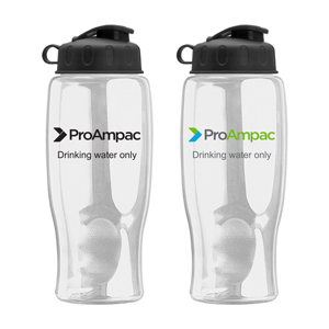 Poly-Pure – 27 oz. Transparent Bottle – Flip Lid - MANUFACTURING FLOOR APPROVED - 27 oz. transparent sports bottle with a contoured, tapered base to fit auto cupholders and a flip lid.